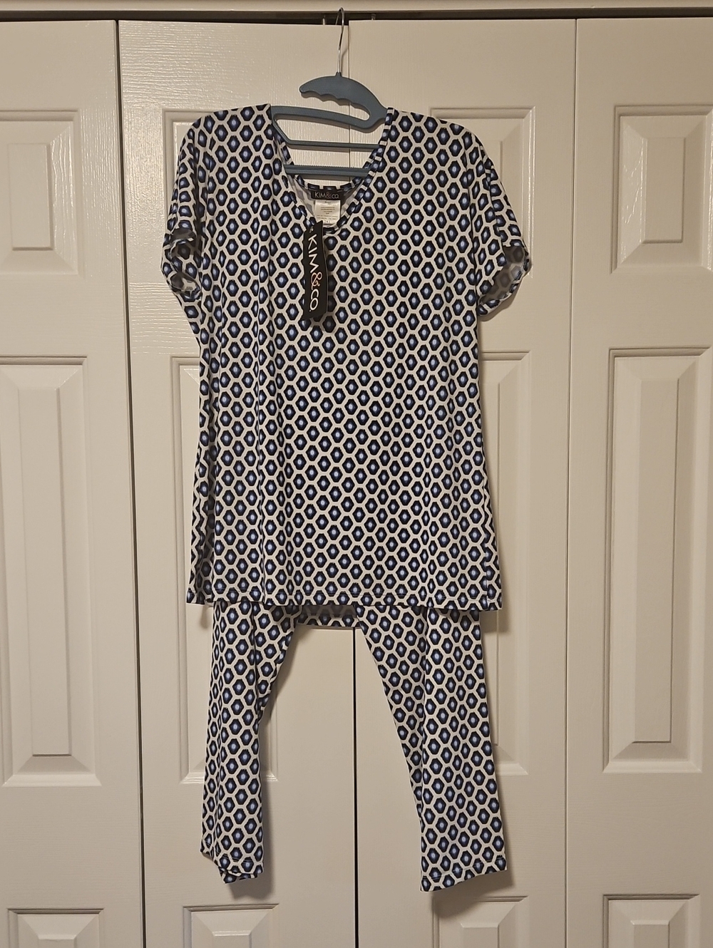 Ladies Navy Black & White Geometric Two-Piece Lounge Set
